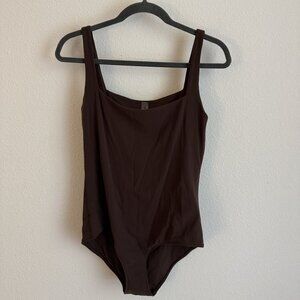 Large TNA Square-Neck Bodysuit in Chocolate Brown